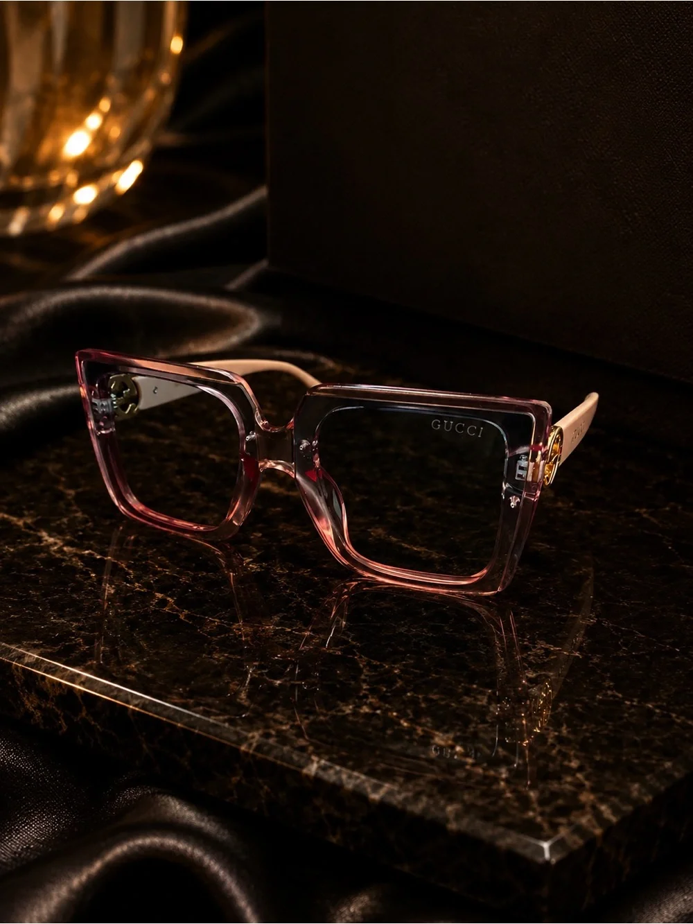 Gucci Pink Square Frame Women's Sunglasses